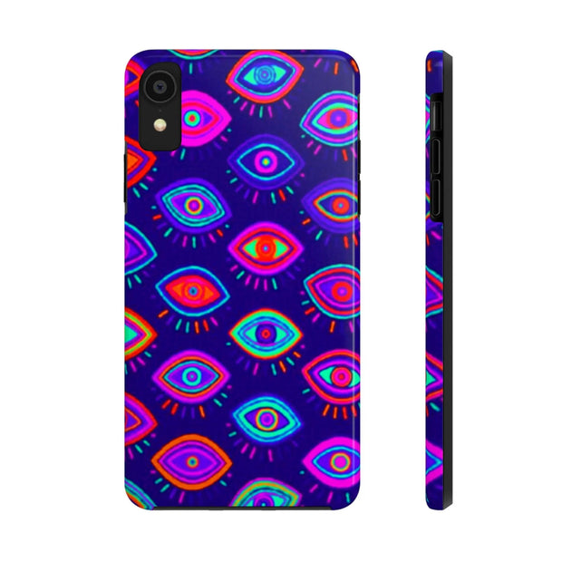 Trippy Neon Evil Eye Protective Tough Phone Case LavenderCeleste