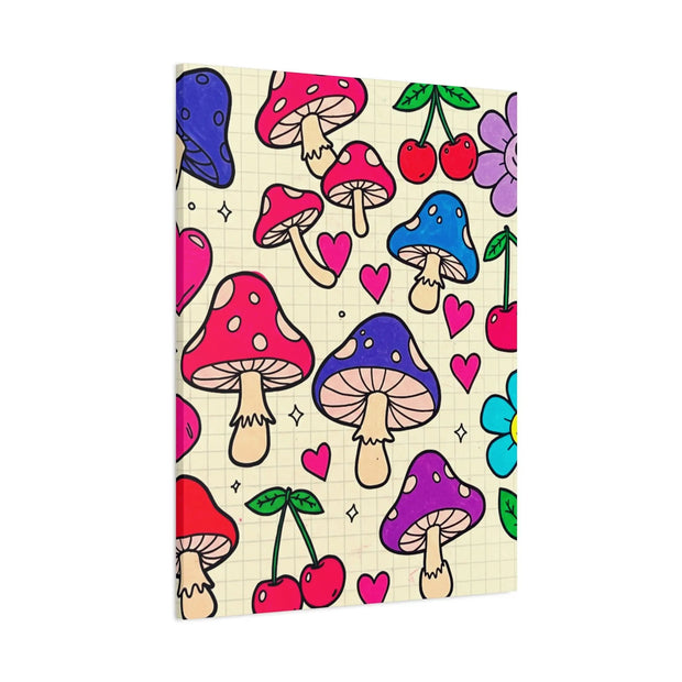 Kawaii Mushroom Cherry Flower Matte Canvas Print LavenderCeleste