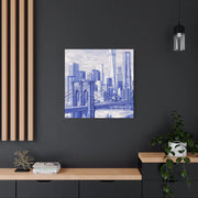 New York City Toile Art – Blue Scenic Skyline Matte Canvas LavenderCeleste