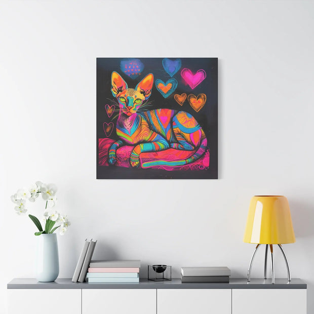 Neon Sphynx Love Pop Art Matte Canvas Wall Art LavenderCeleste