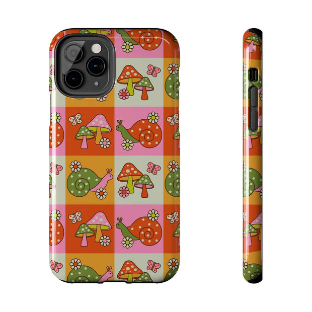 Retro Groovy Snail and Mushroom Tough Phone Case LavenderCeleste