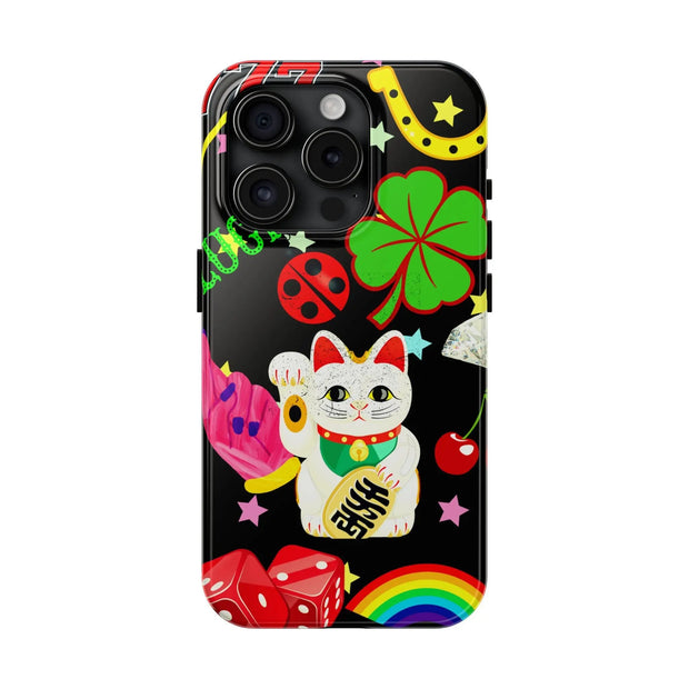 Lucky Symbols Tough Phone Case – 777 Dice Rainbow Maneki Neko Design - LavenderCeleste