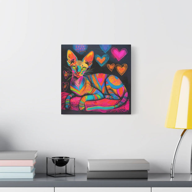 Neon Sphynx Love Pop Art Matte Canvas Wall Art LavenderCeleste