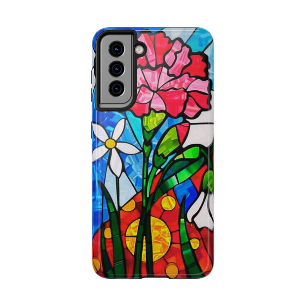 January Carnation Stained Glass Birth Flower Tough Phone Case