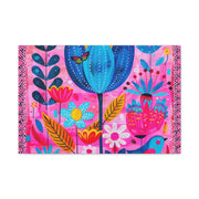 Whimsical Pink Blue Floral Matte Canvas Art - LavenderCeleste