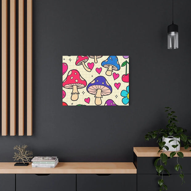 Kawaii Mushroom Cherry Flower Matte Canvas Print LavenderCeleste