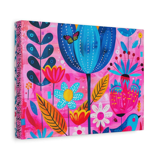 Whimsical Pink Blue Floral Matte Canvas Art - LavenderCeleste