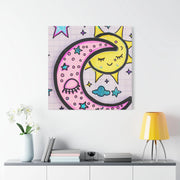 Kawaii Sun and Moon Doodle Matte Canvas Art Print LavenderCeleste
