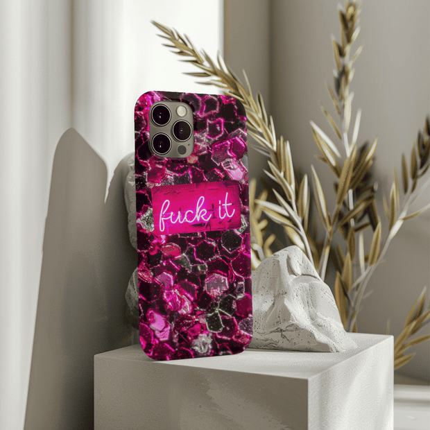 Hot Pink Glitter Neon “Fuck It” Tough Phone Case LavenderCeleste