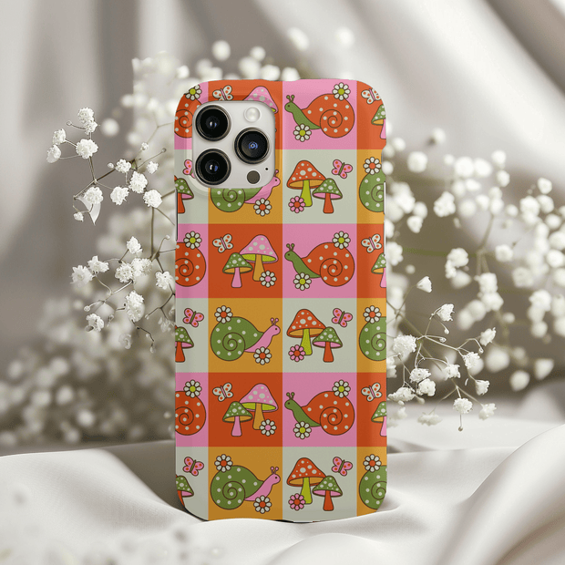 Retro Groovy Snail and Mushroom Tough Phone Case LavenderCeleste