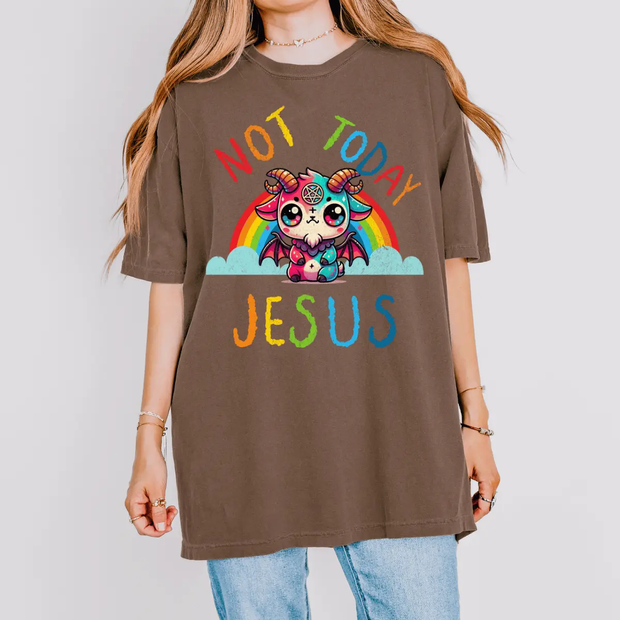 Not Today Jesus Funny Rainbow Demon Goat Comfort Colors T-Shirt Comfort Colors 1717