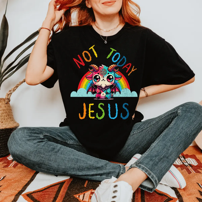 Not Today Jesus Funny Rainbow Demon Goat Comfort Colors T-Shirt Comfort Colors 1717