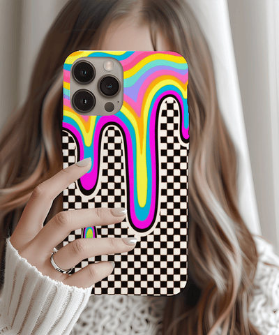 Trippy Rainbow Drip Checkered Tough Phone Case Printify