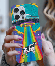 Rainbow UFO Cow Abduction Tough Phone Case WOYC