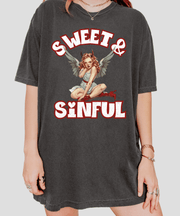 Sweet & Sinful Angel Devil Retro Comfort Colors Tee LavenderCeleste