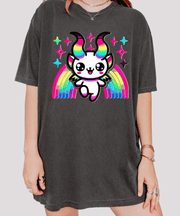 Kawaii Baphomet Rainbow Comfort Colors Tee – Cute Chaos Energy LavenderCeleste