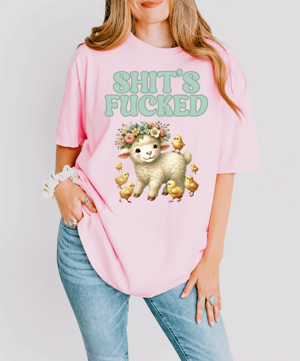 Shit’s Fucked Cute Lamb Comfort Colors T-Shirt LavenderCeleste