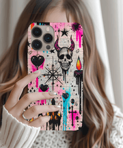 Skull Occult Neon Drip Pastel Goth Tough Phone Case LavenderCeleste