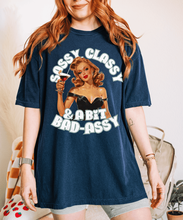 Sassy Classy & A Bit Bad-Assy Retro Pinup Tee LavenderCeleste