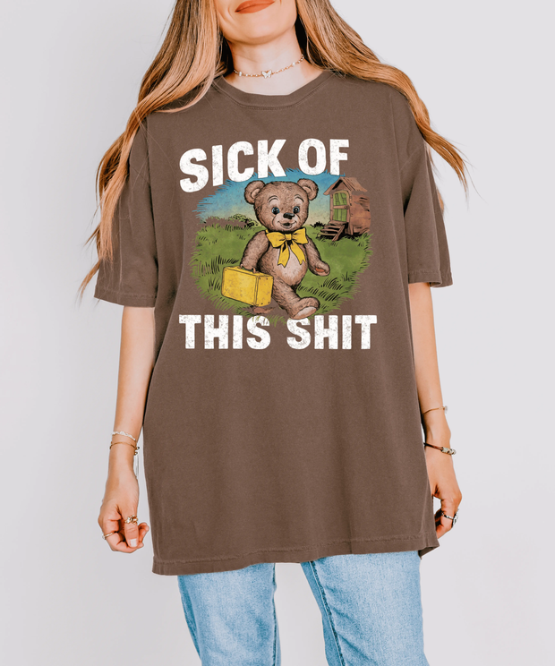 Sick of This Shit Vintage Bear Comfort Colors Tee LavenderCeleste