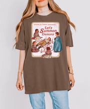 Let’s Summon Demons Retro Humor Comfort Colors Tee – Dark Vintage Parody Design