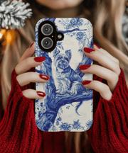 Yorkie Blue Toile de Jouy Aesthetic Tough Phone Case LavenderCeleste
