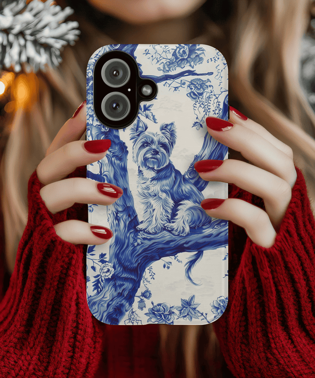Yorkie Blue Toile de Jouy Aesthetic Tough Phone Case LavenderCeleste