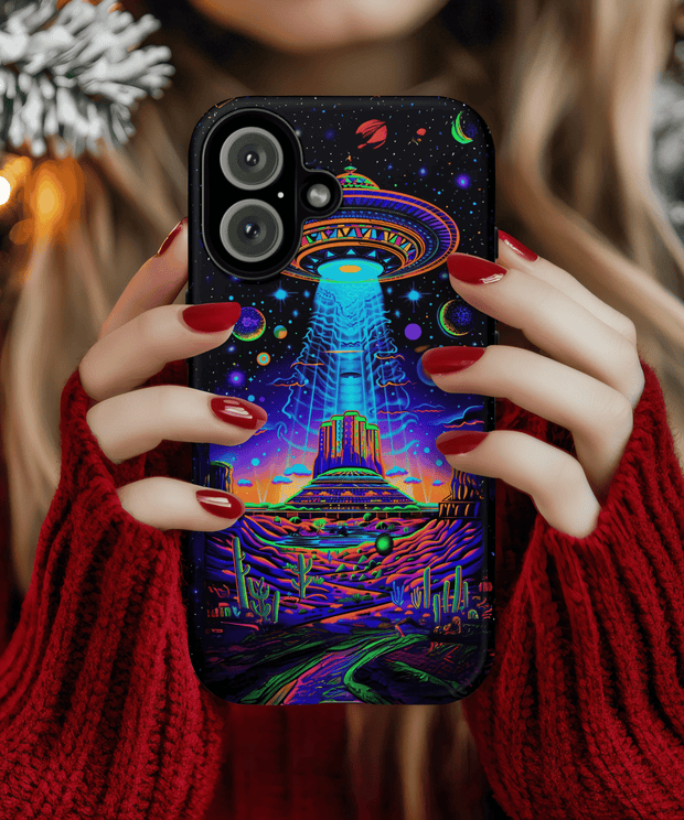 Psychedelic Neon UFO Abduction Tough Phone Case LavenderCeleste