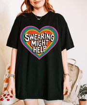 Swearing Might Help Retro Rainbow Comfort Colors Tee LavenderCeleste