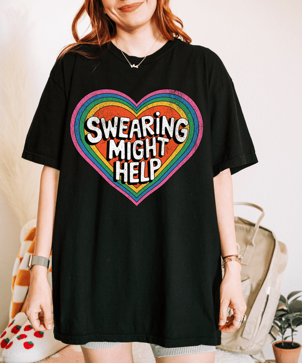 Swearing Might Help Retro Rainbow Comfort Colors Tee LavenderCeleste