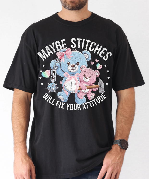 Maybe Stitches Will Fix Your Attitude Graphic Tee LavenderCeleste