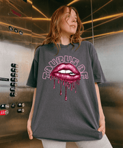 Taurus AF Glitter Lips Zodiac Comfort Colors Tee LavenderCeleste