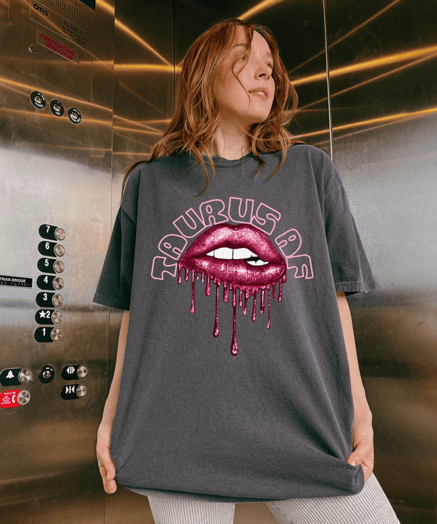 Taurus AF Glitter Lips Zodiac Comfort Colors Tee LavenderCeleste