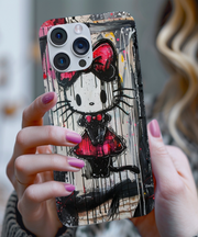 Goth Bow Cat Graffiti Pop Art Tough Phone Case LavenderCeleste
