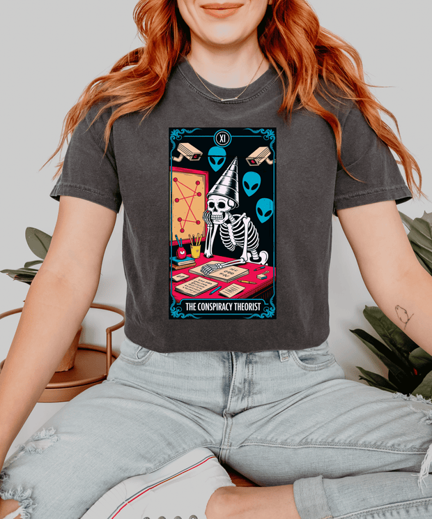 The Conspiracy Theorist Skeleton Tarot Comfort Colors Tee LavenderCeleste