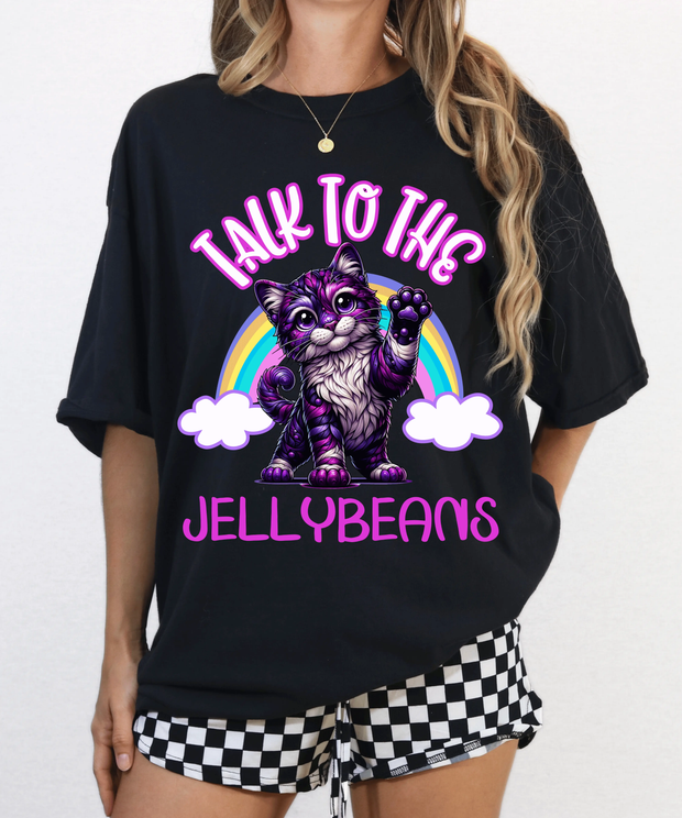 Talk to the Jellybeans Rainbow Cat Comfort Colors Tee LavenderCeleste