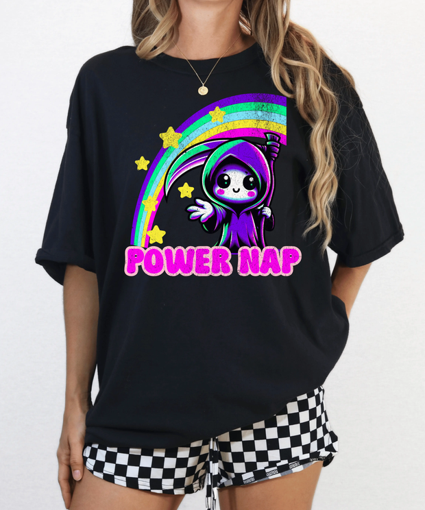 Power Nap Grim Reaper Kawaii Comfort Colors Tee LavenderCeleste