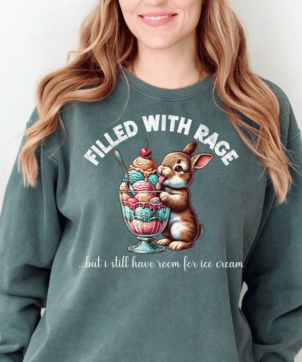 Filled With Rage Funny Bunny Ice Cream Sweatshirt Comfort Colors 1566