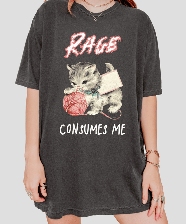 Rage Consumes Me Vintage Cat Comfort Colors Tee LavenderCeleste