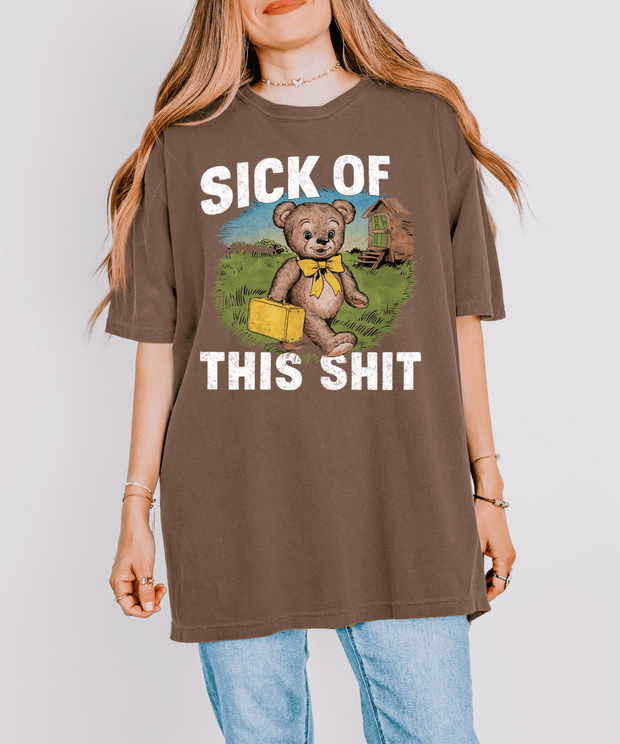Sick of This Shit Vintage Bear Comfort Colors Tee LavenderCeleste