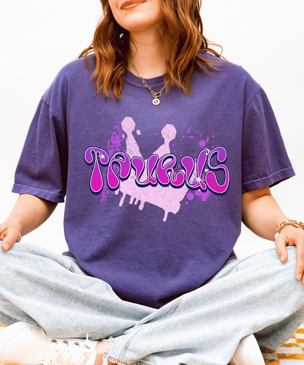 Taurus Queen Y2K Bubble Letter Comfort Colors Tee LavenderCeleste