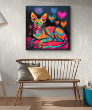 Neon Sphynx Love Pop Art Matte Canvas Wall Art LavenderCeleste
