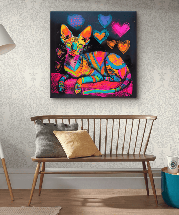 Neon Sphynx Love Pop Art Matte Canvas Wall Art LavenderCeleste