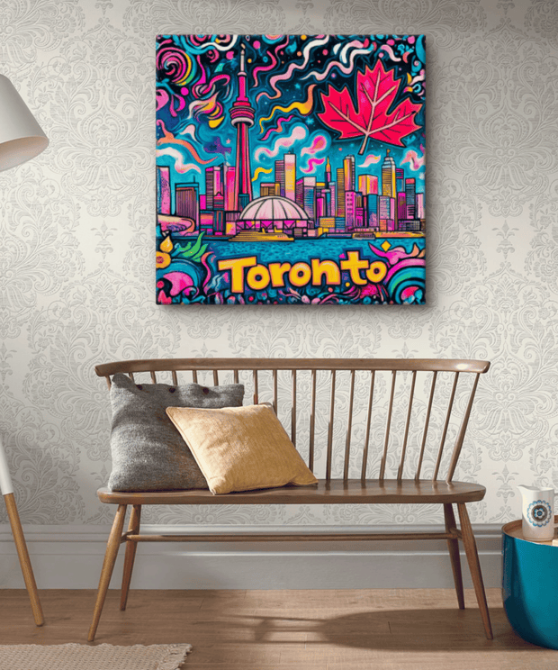 Toronto Pop Art Skyline Matte Canvas Wall Art LavenderCeleste