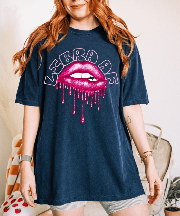 Libra AF Shirt – Hot Pink Dripping Lips Zodiac Graphic Tee