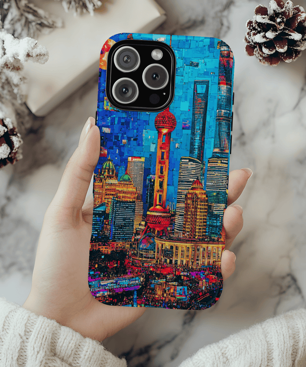 Shanghai Skyline Collage Pop Art Tough Phone Case LavenderCeleste