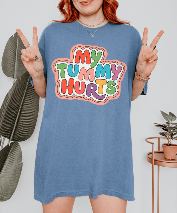 My Tummy Hurts Comfort Colors Tee – Funny Retro Pastel Typography Shirt LavenderCeleste