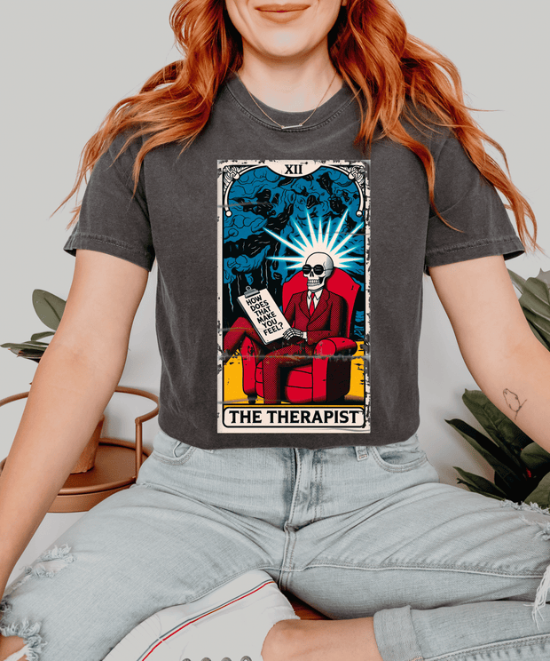 The Therapist Skeleton Tarot Comfort Colors Tee LavenderCeleste
