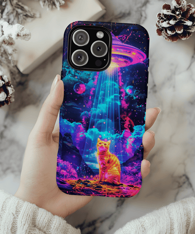 Psychedelic UFO Cat Abduction Tough Phone Case LavenderCeleste