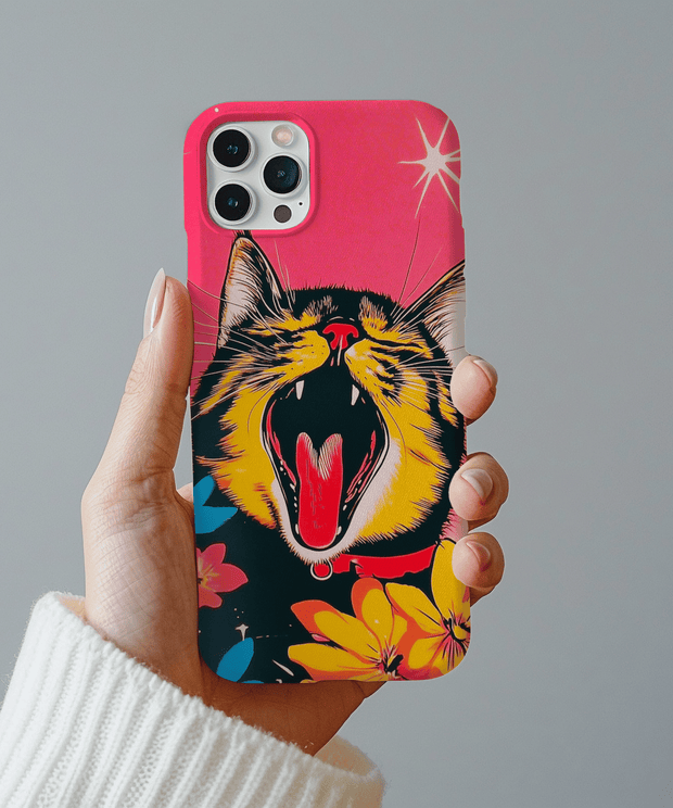 Yawning Cat Pop Art Bright Retro Aesthetic Tough Phone Case LavenderCeleste